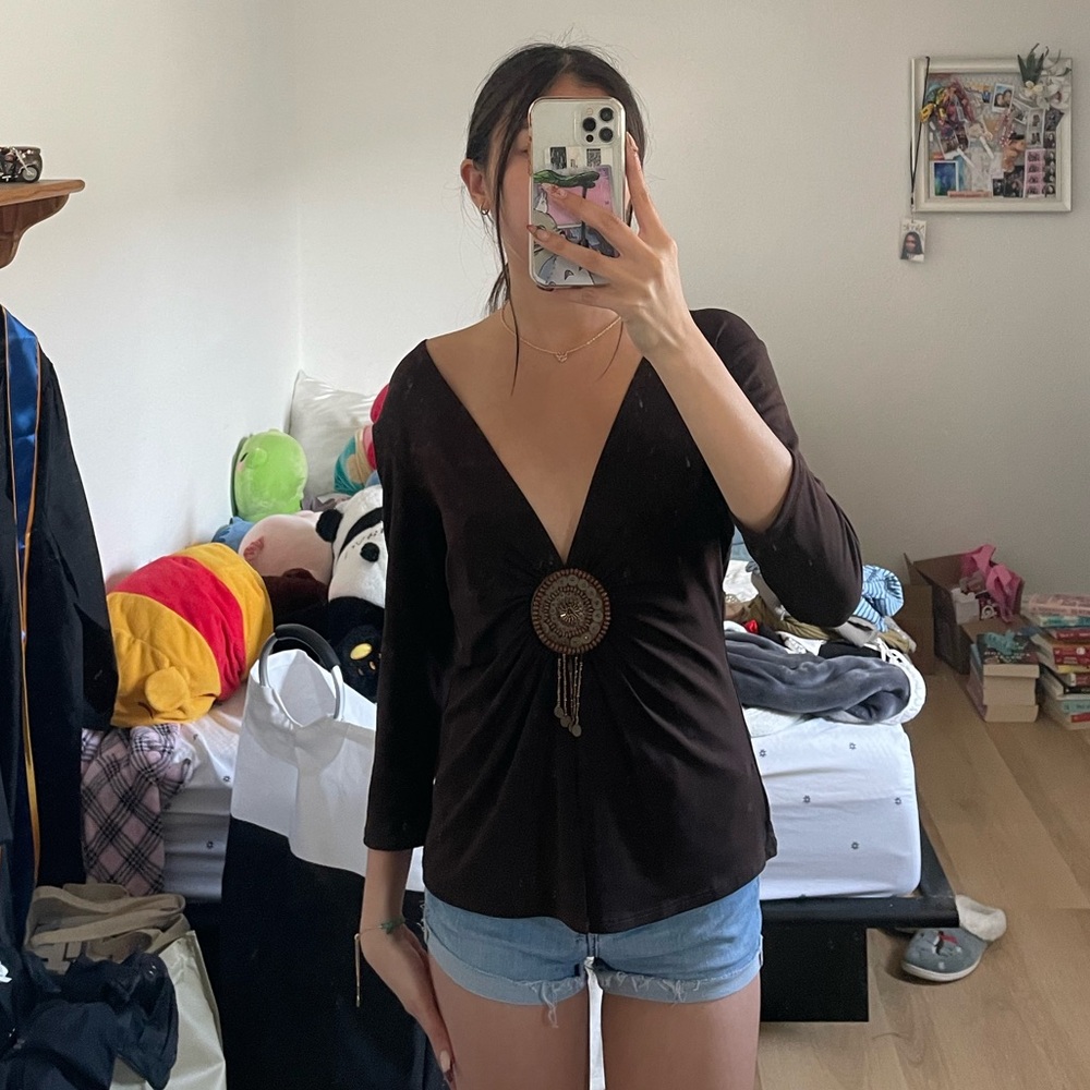 Elegant Brown V-Neck Top